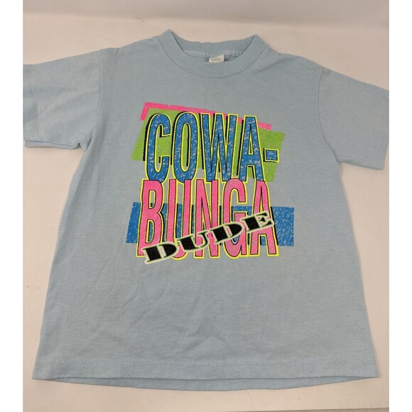 Teenage Mutant Ninja Turtle saying COWA BUNGA DUDE Kids Boys Size 10 12 T Shirt - Picture 1 of 5